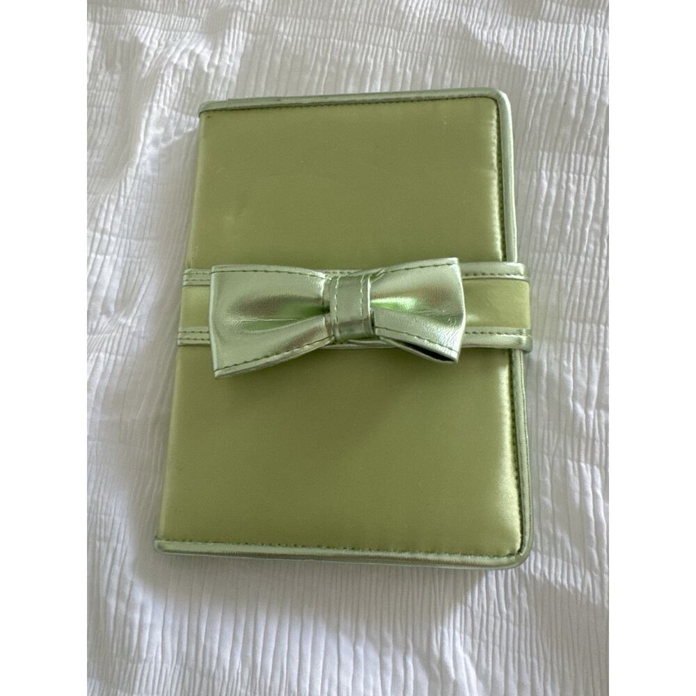 Pastel Green Notebook Bow Coquette Snap Closure Lined Metallic Girly Coastal
